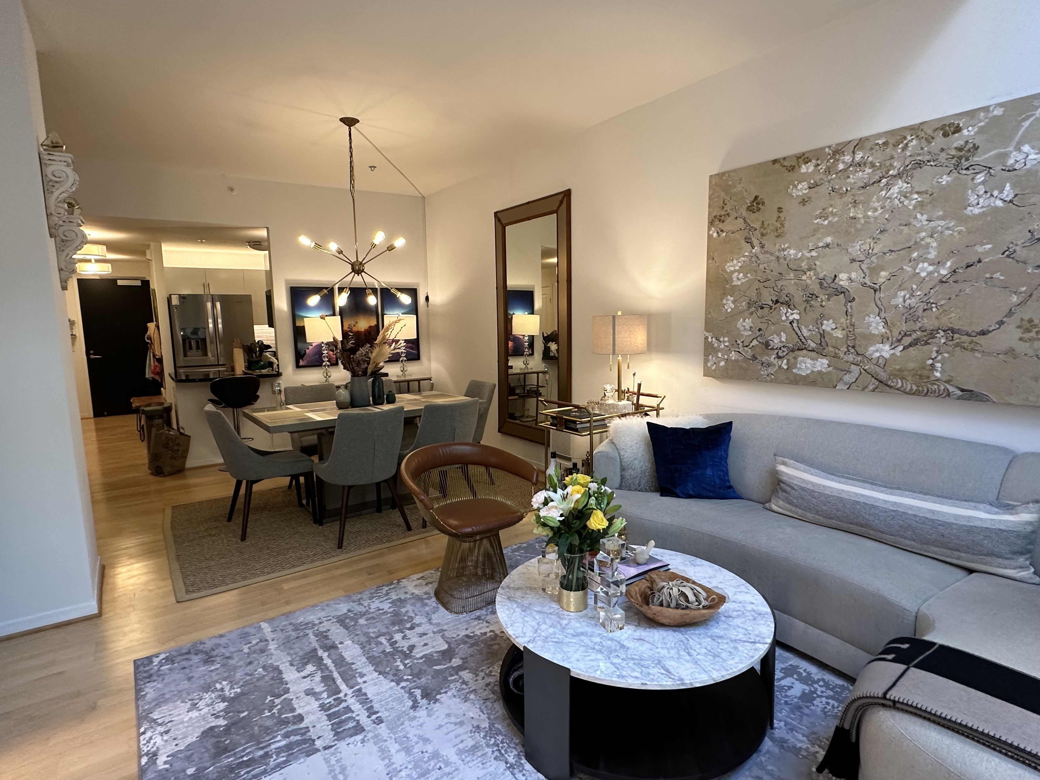 Living and dining area wide view